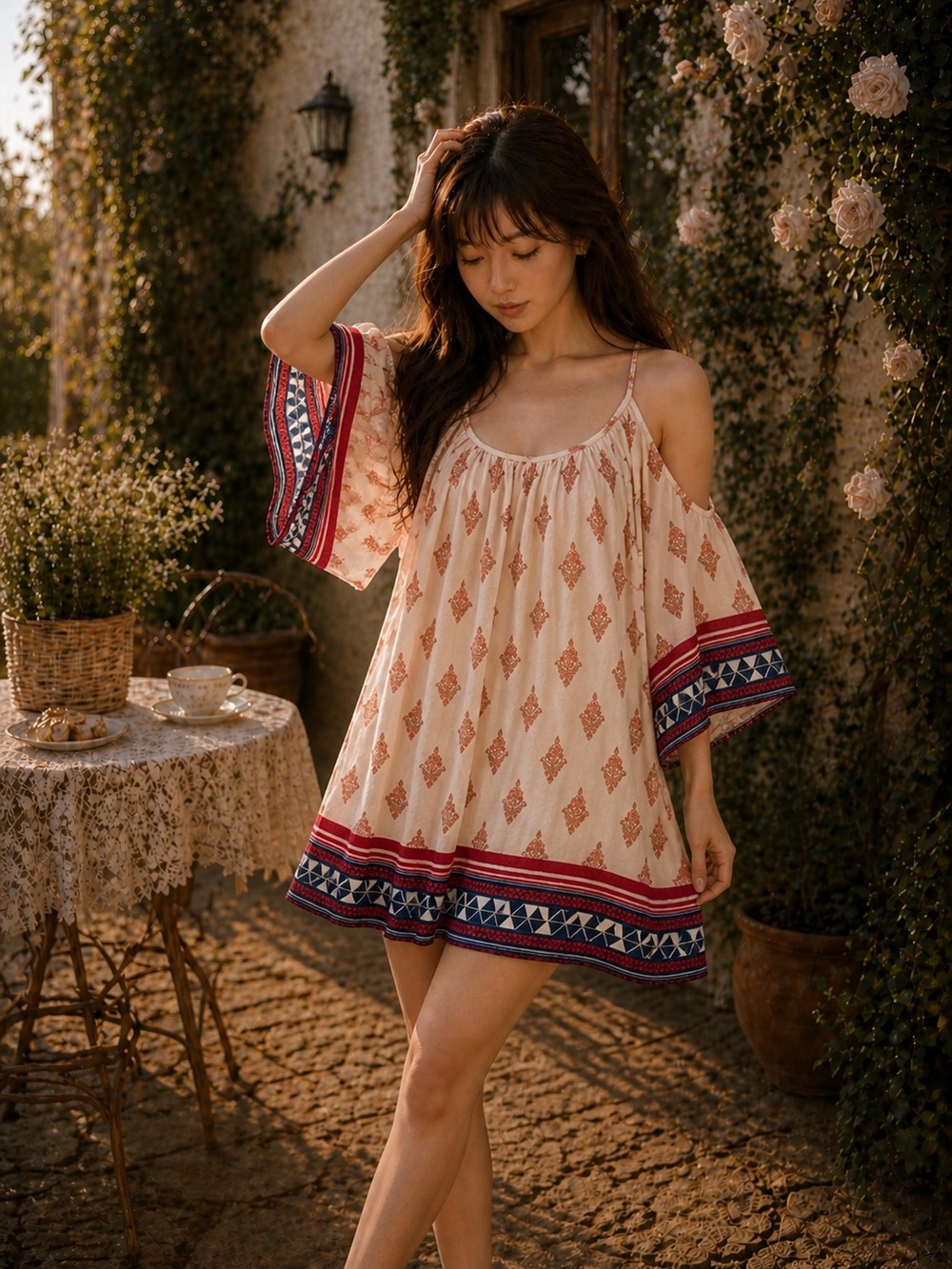Boho Wanderlust + Bare Shoulders free-spirited floaty cold shoulder dress
